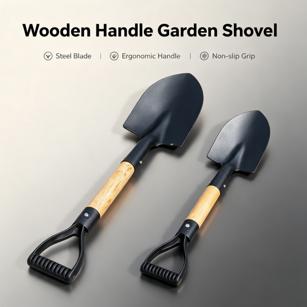 Gardening Tools Wooden - Sekop Baja Anti-Korosi dengan Pegangan Kayu