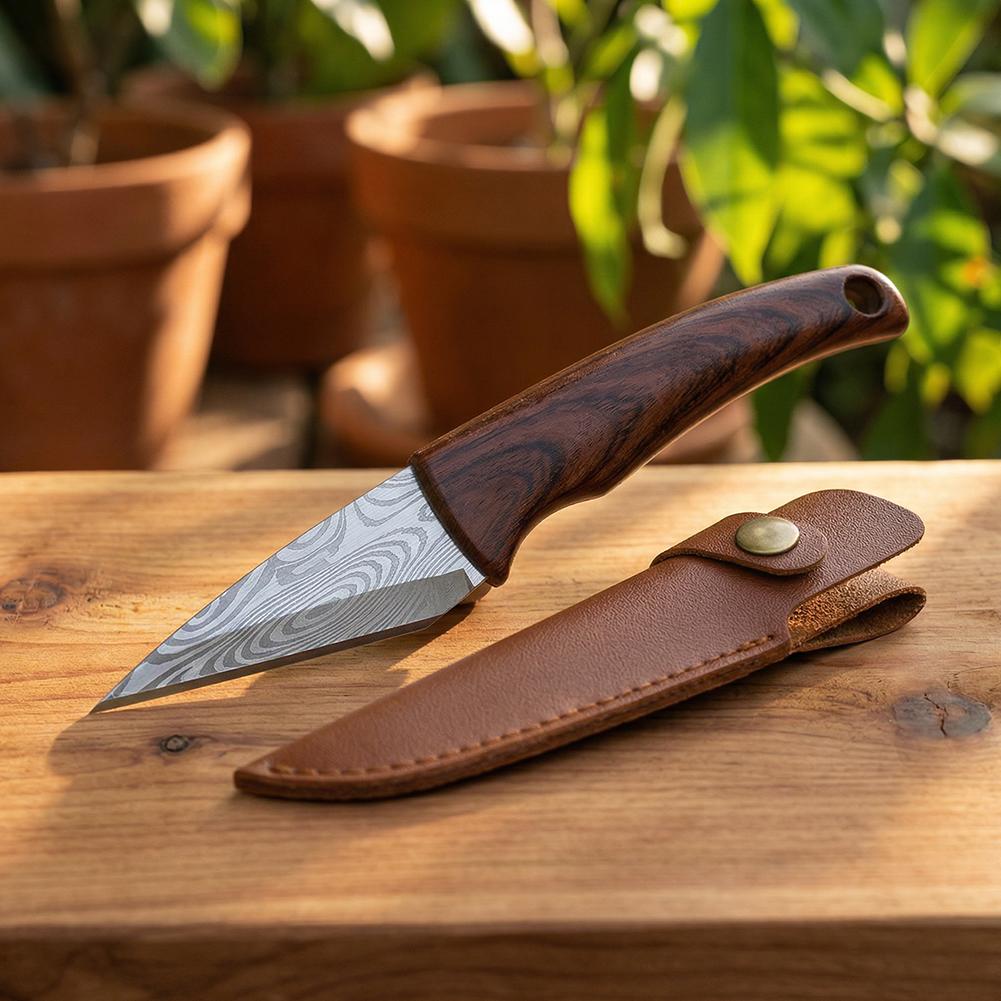 Harvest Knife Garden - Pisau Cangkok Gagang Kayu dengan Sarung