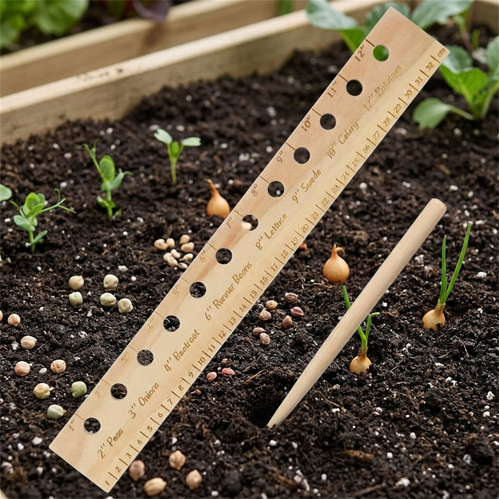 Penggaris Penanaman Kayu Solid - Gardening Tools Wooden ulasan dan harga