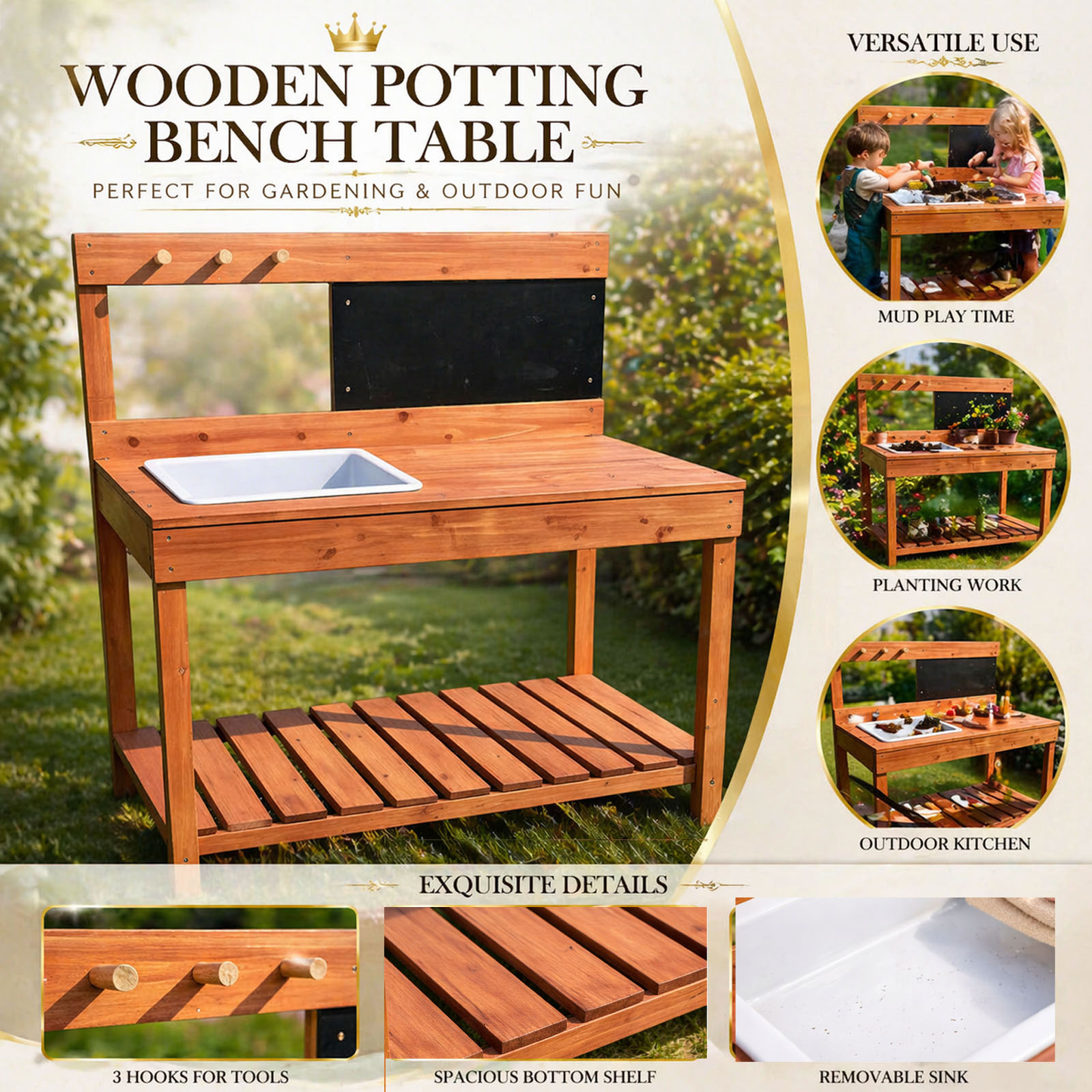 Meja Pot Tanam Kayu untuk Anak - Gardening Tools Wooden ulasan dan harga