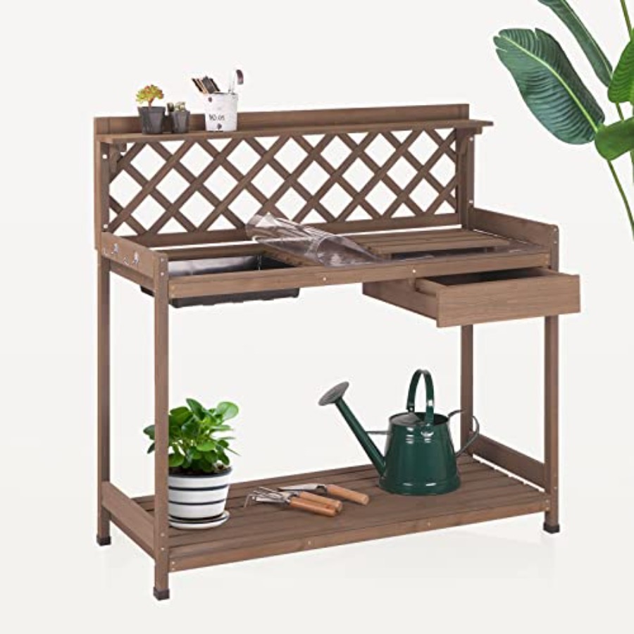 Meja Pot Tanaman Luar Ruangan  - Gardening Tools Wooden ulasan dan harga