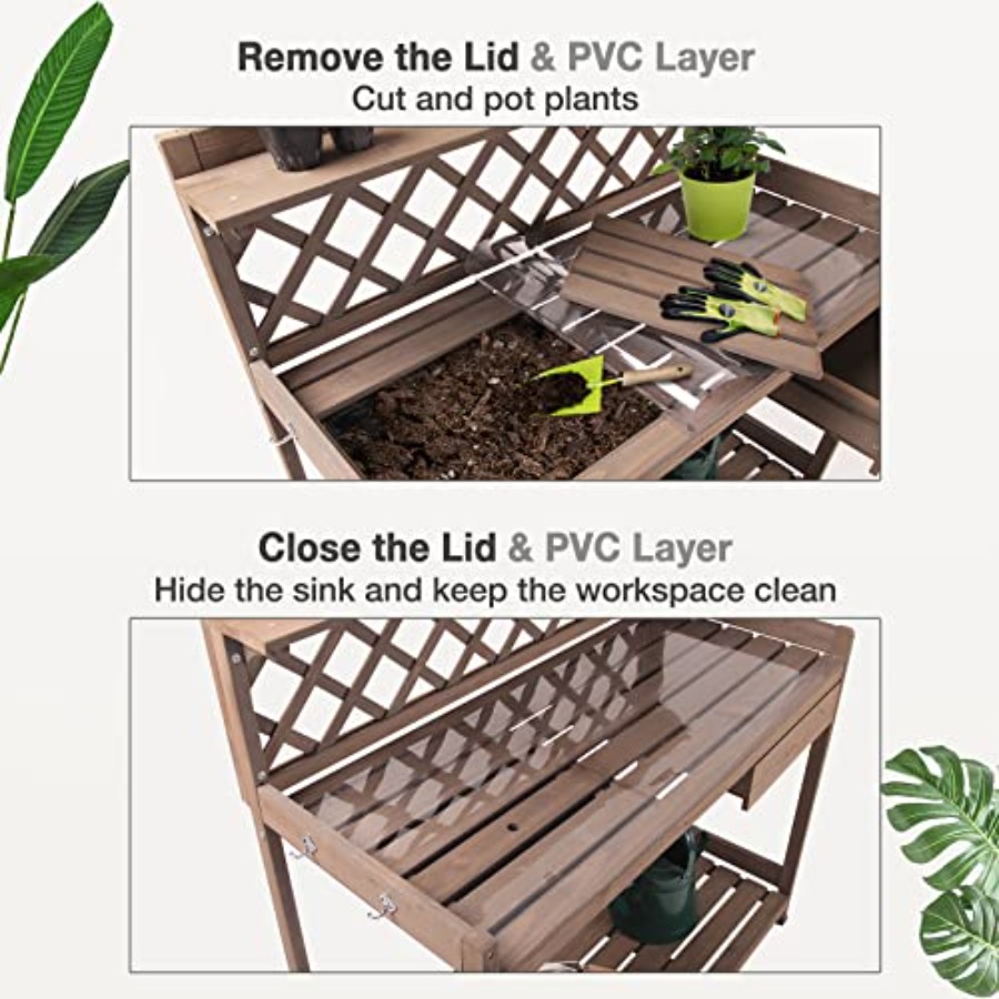 Meja Pot Tanaman Luar Ruangan  - Gardening Tools Wooden ulasan dan harga