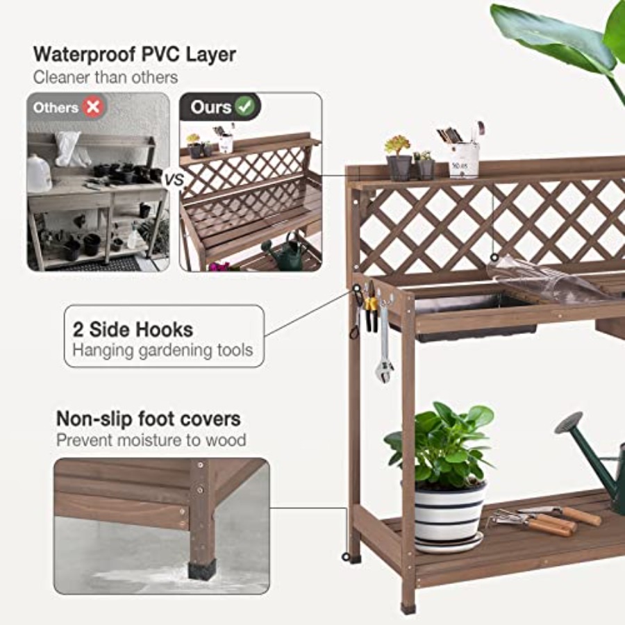 Meja Pot Tanaman Luar Ruangan  - Gardening Tools Wooden ulasan dan harga